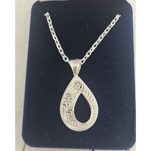 Montana Silversmiths Teardrop Hollow Etched Silver Necklace NC4698